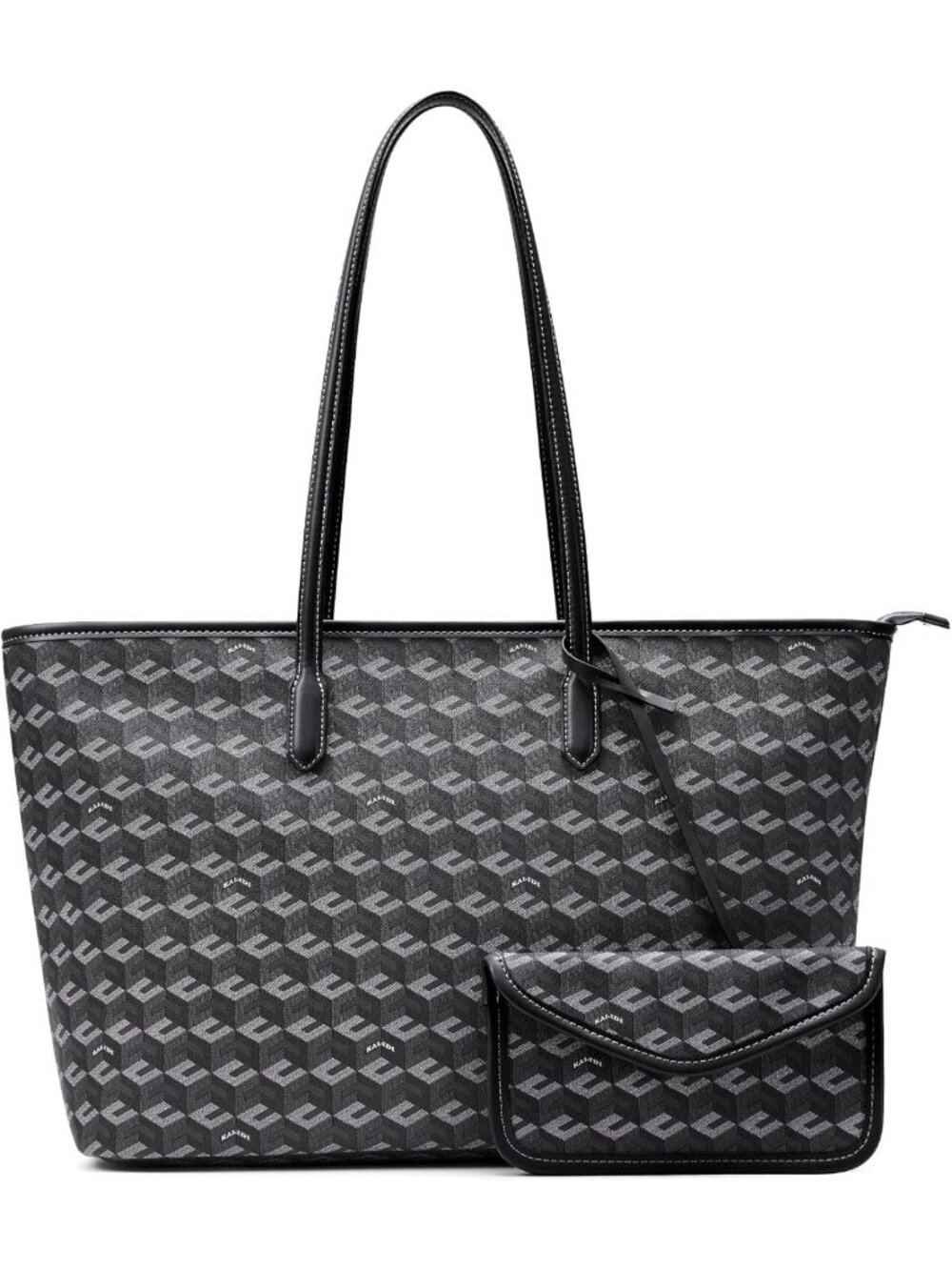 Stylish 3D Cube Tote Bag - Monogram Print Leather Weekender Shopper Handbag